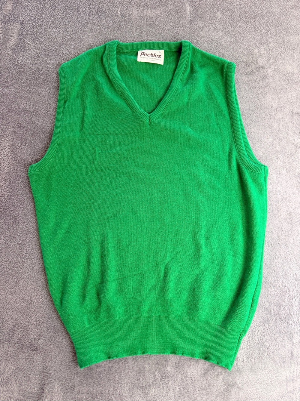 Vintage Peebles Sweater Vest Mens Large Green V Neck Knit Golf Preppy USA